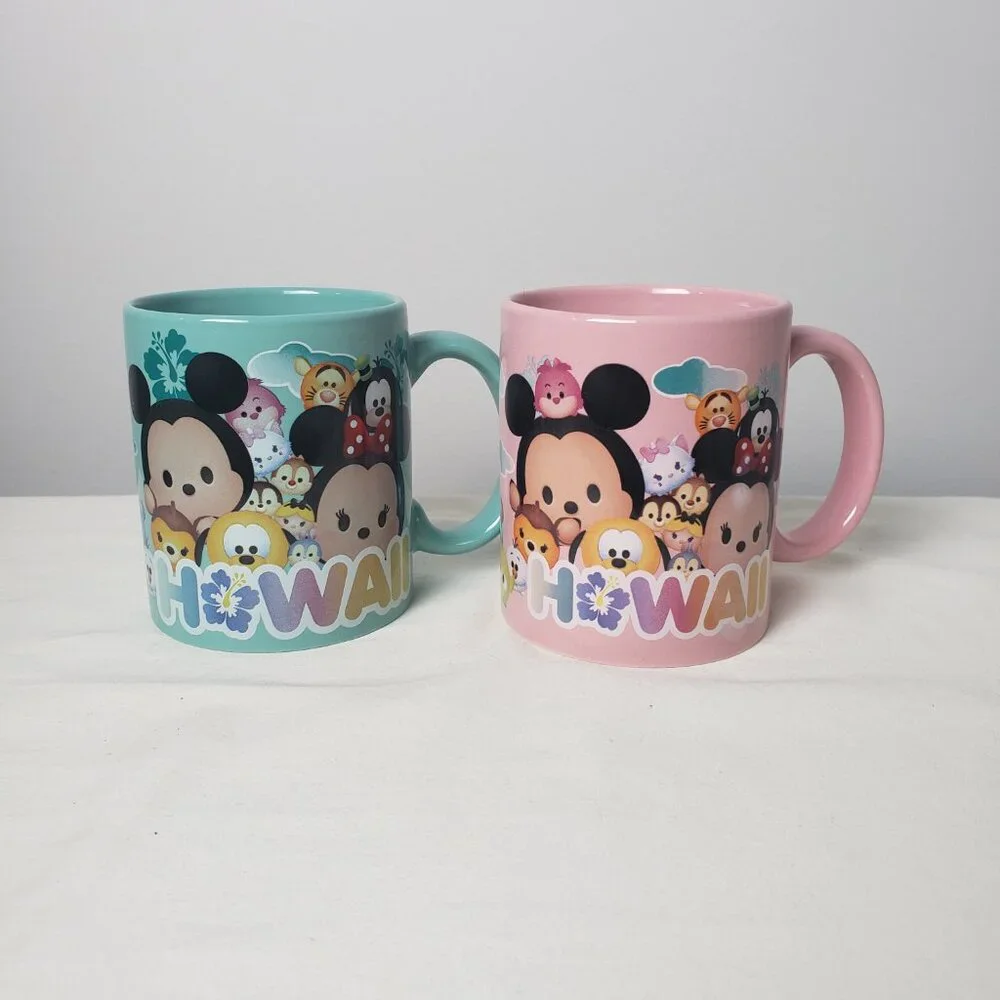 Disney Pixar Tsum Tsum Winnie the Pooh in Hawaii Jerry Leigh Mugs Pink/Blue x2